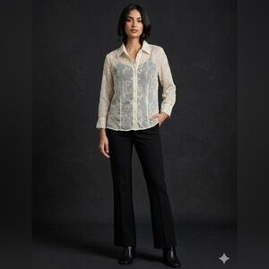 Moonlight Bay Sheer Embroidered Blouse in Ivory